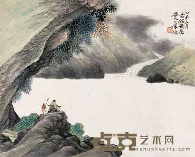 任预 1895年作 抚琴听瀑 镜心 41×33cm